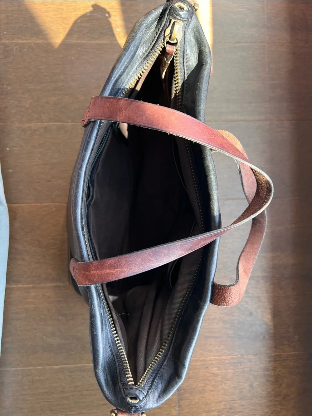 Madewell Black Leather Handbag with Brown Handles